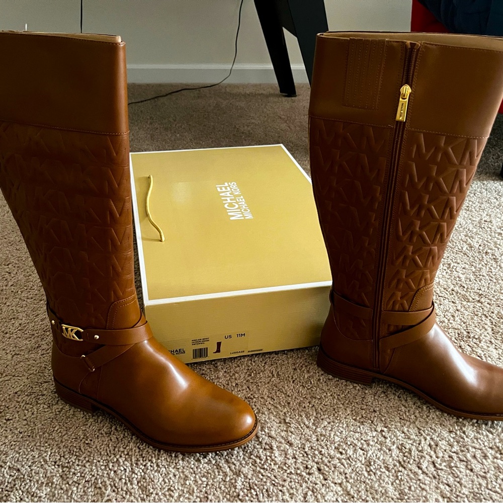 Micheal Kors camel calf boots.